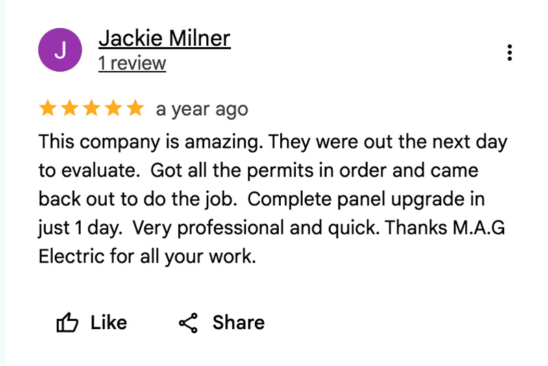 MAG Electric verified Google review SLO County electrician